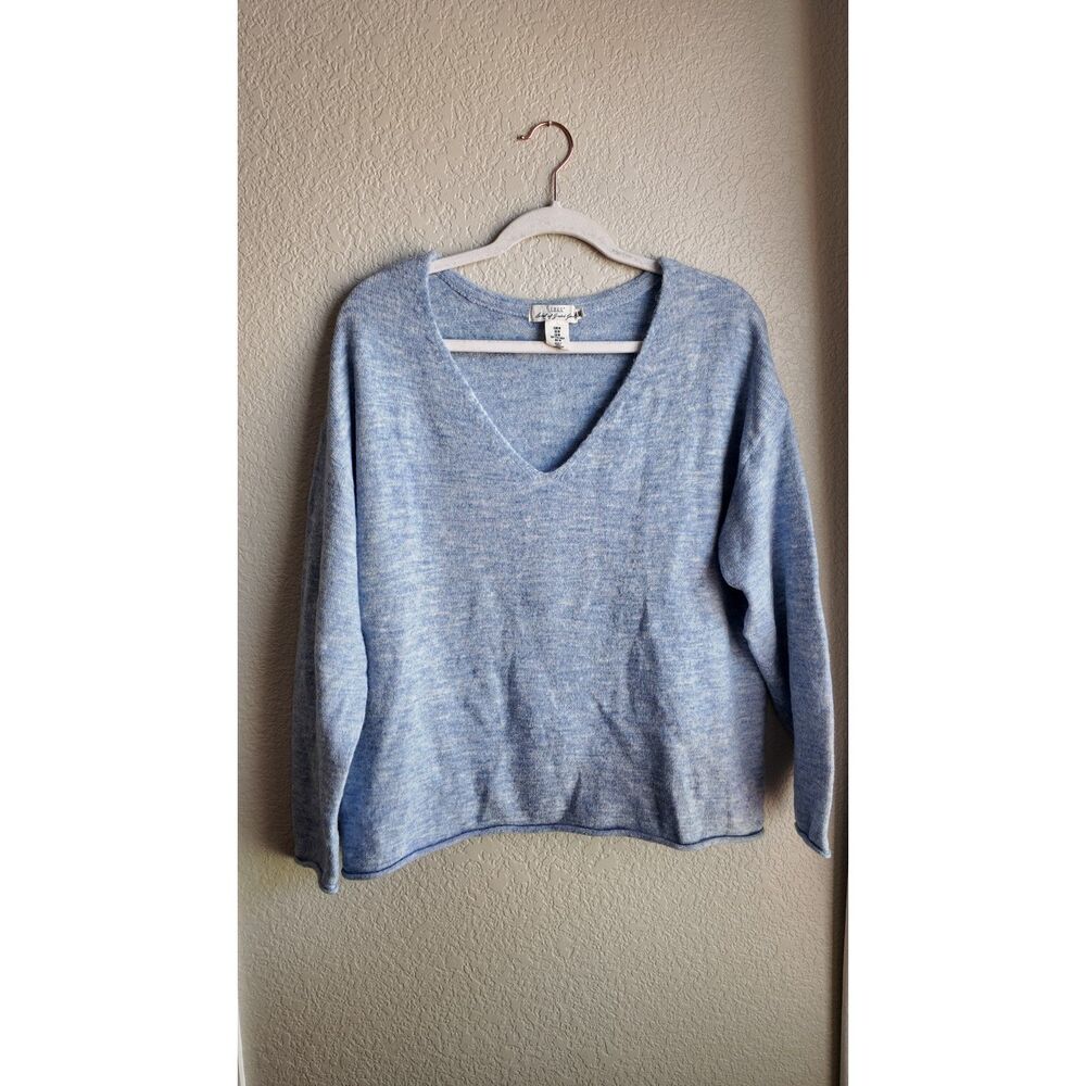 H&M LOGG Blue V Neck Sweater Women's Medium Wool Blend Soft Knit Pullover